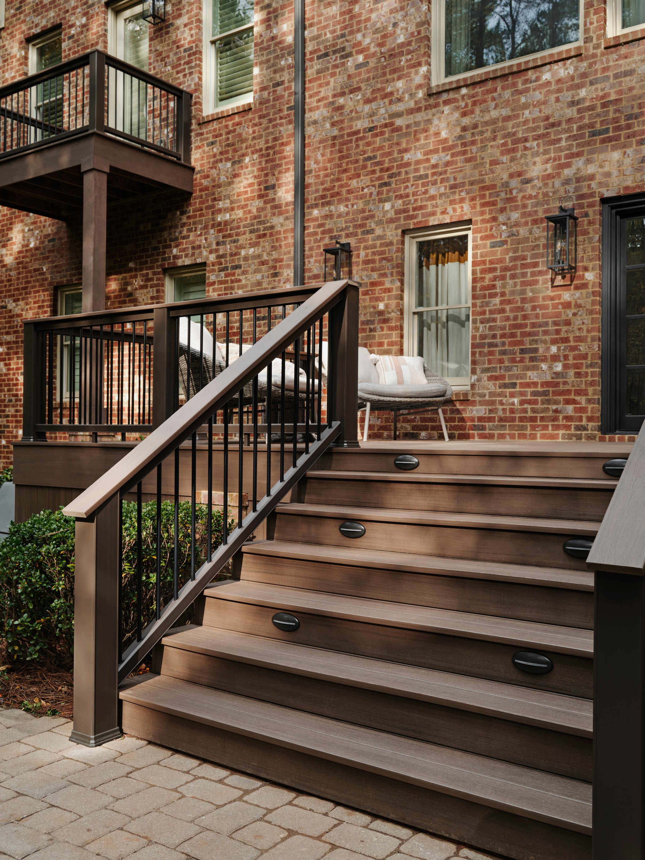 TimberTech Landmark American Walnut deck stairs with elegant design